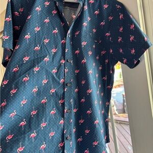 Navy Flamingo Print Men's Shirt